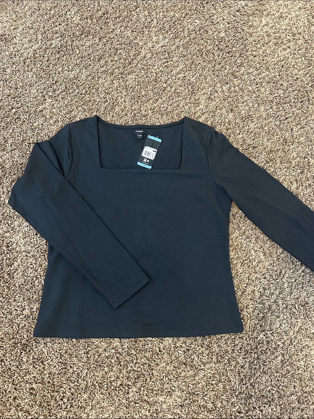 NWT- Express Black Square-Neck Long-Sleeve Top